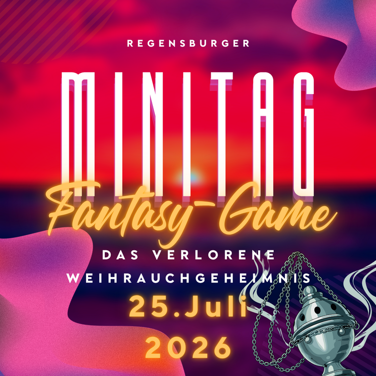 Einladungsflyer in rot und pink zu einem Ministrantentag zum Thema Weihrauch
