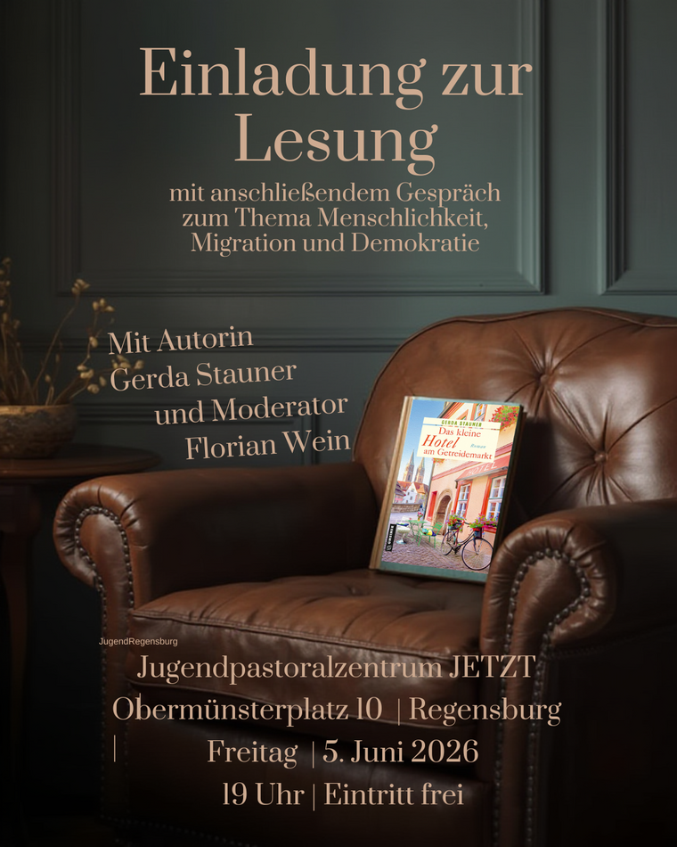 Ein brauner Ledersessel auf dunklem Hintergrund: Einladung zu einer Autorenlesung am 5. Juni 2026