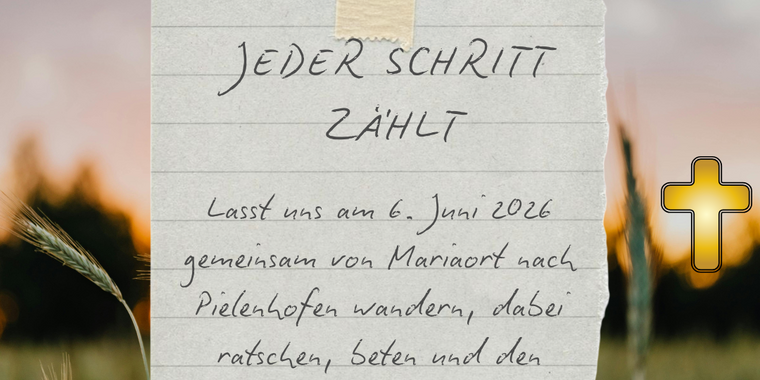 Ein Flyer mit einem Abrisszettel auf Naturhintergrund. Werbung für eine Wallfahrt