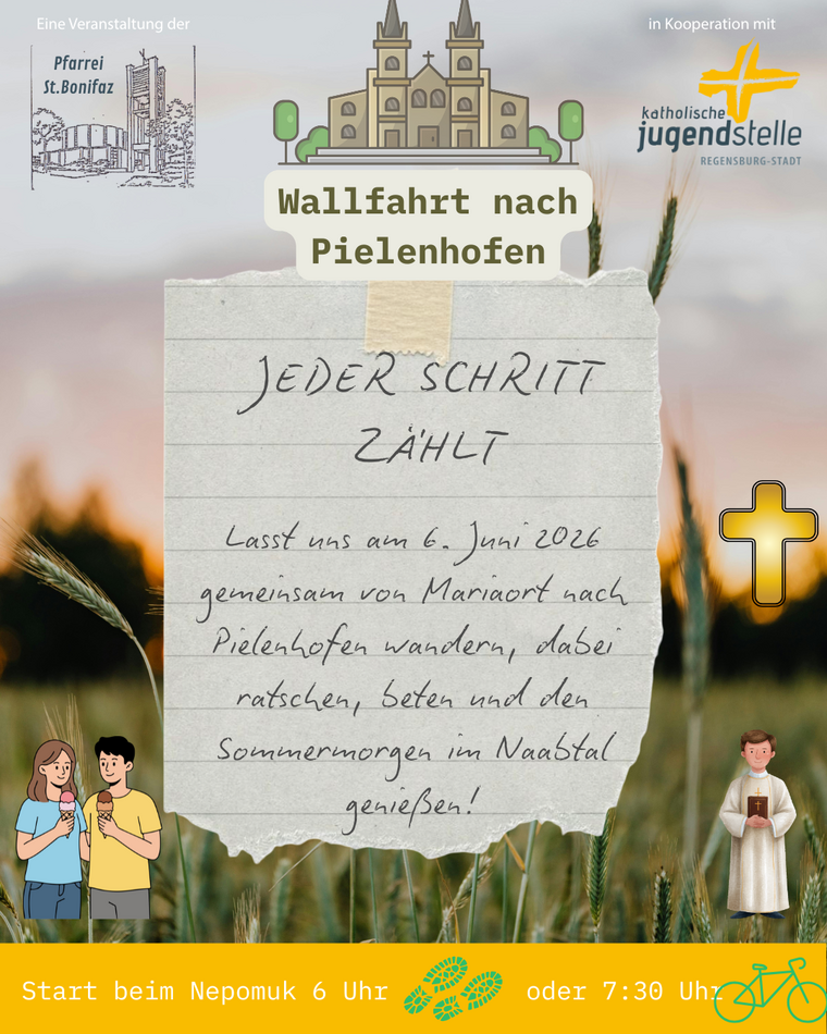 Ein Flyer mit einem Abrisszettel auf Naturhintergrund. Werbung für eine Wallfahrt