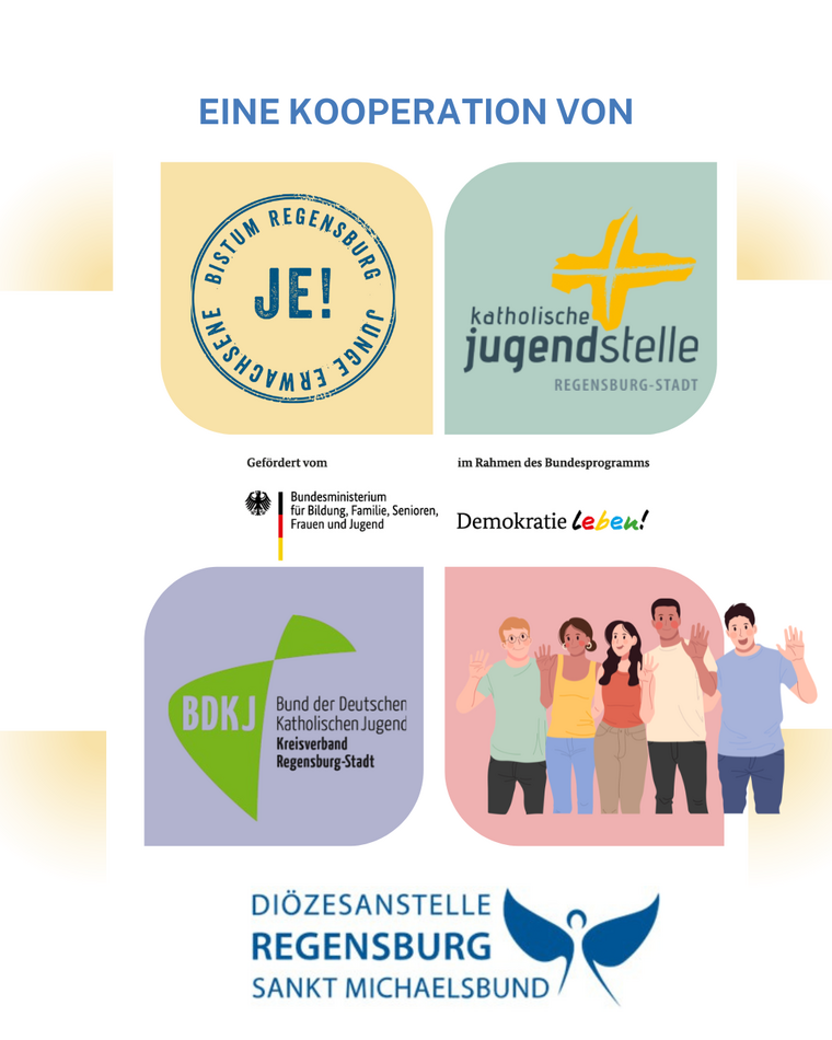 Bunte Logos zu einer Veranstaltung auf weißem Hintergrund