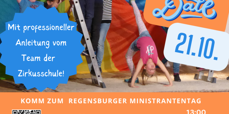 Einladung zum Regensburger Ministrantentag 2023 mit Kindern auf einer Leiter
