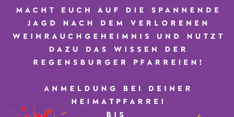Weiße Schrift auf lila Hintergrund: Einladungstext zu einem Ministrantentag am 25. Juli 2026 in Regensburg, St. Wolfgang